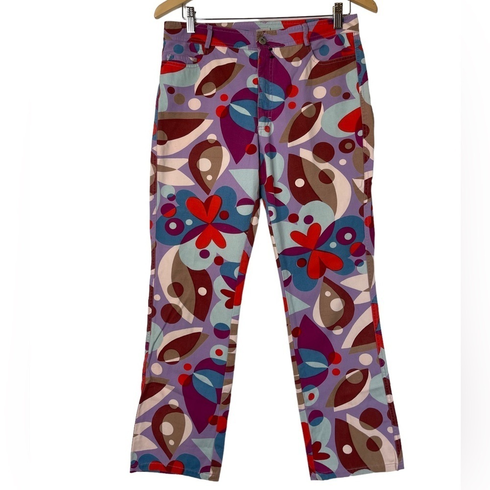Oilily Vintage 90's Psychedelic Print Tapered Leg 100% Cotton Pants Jeans 38
